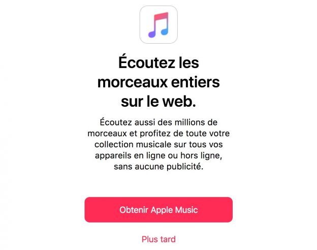 Apple Music Ecoute depuis Web