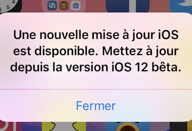 iOS 12 Beta Pop-Up Mise A Jour