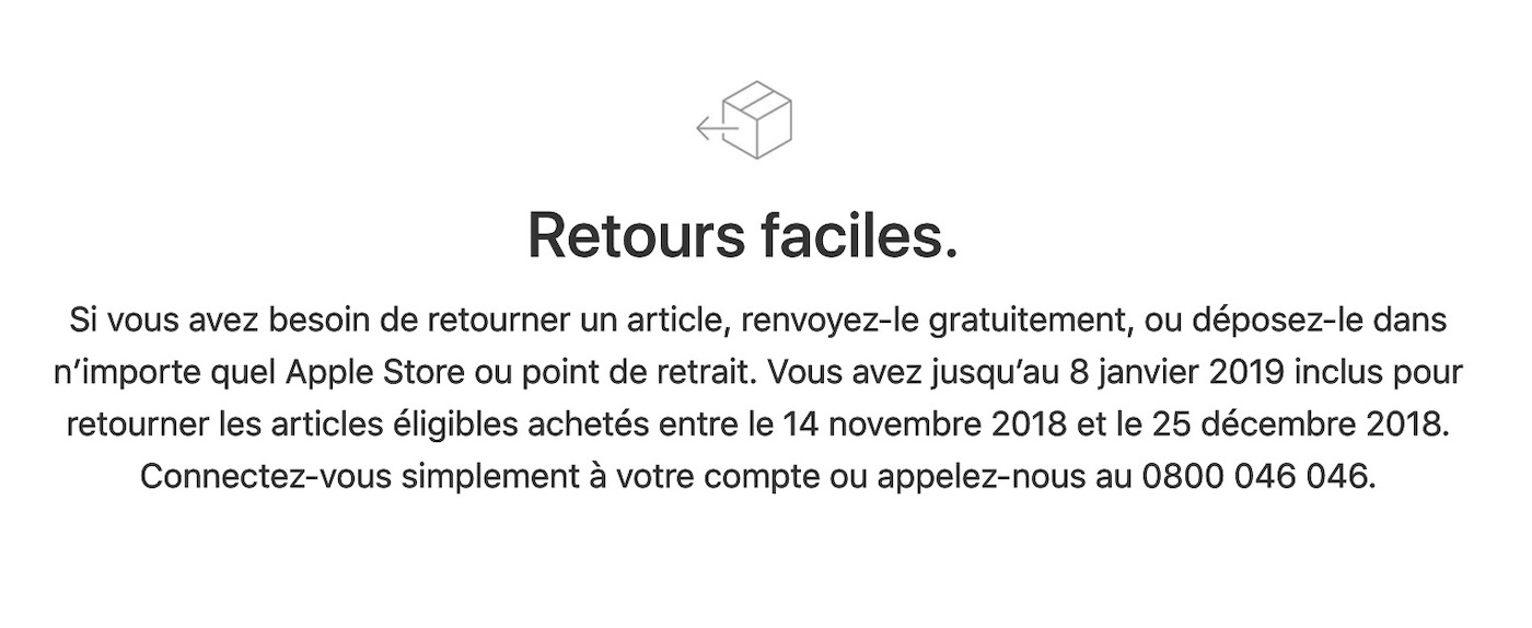Apple Store Apple vous laisse jusqu'au 8 janvier pour retourner
