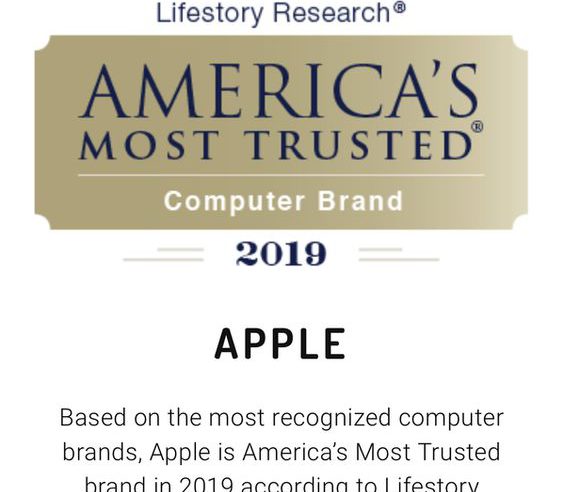 Apple classement de confiance USA 2019