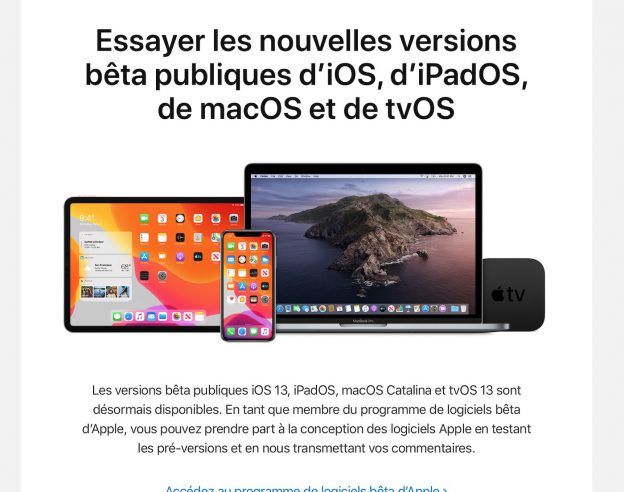 Email Apple Beta iOS 13 macOS Catalina tvOS 13