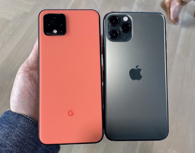 Pixel 4 Orange vs iPhone 11 Pro Gris