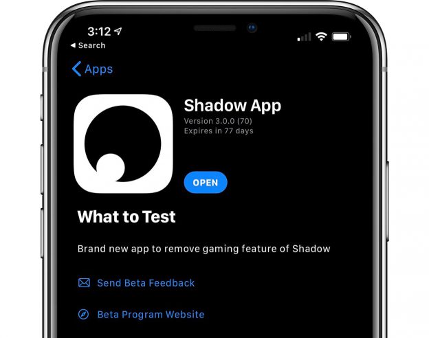 Shadow Beta Application iPhone