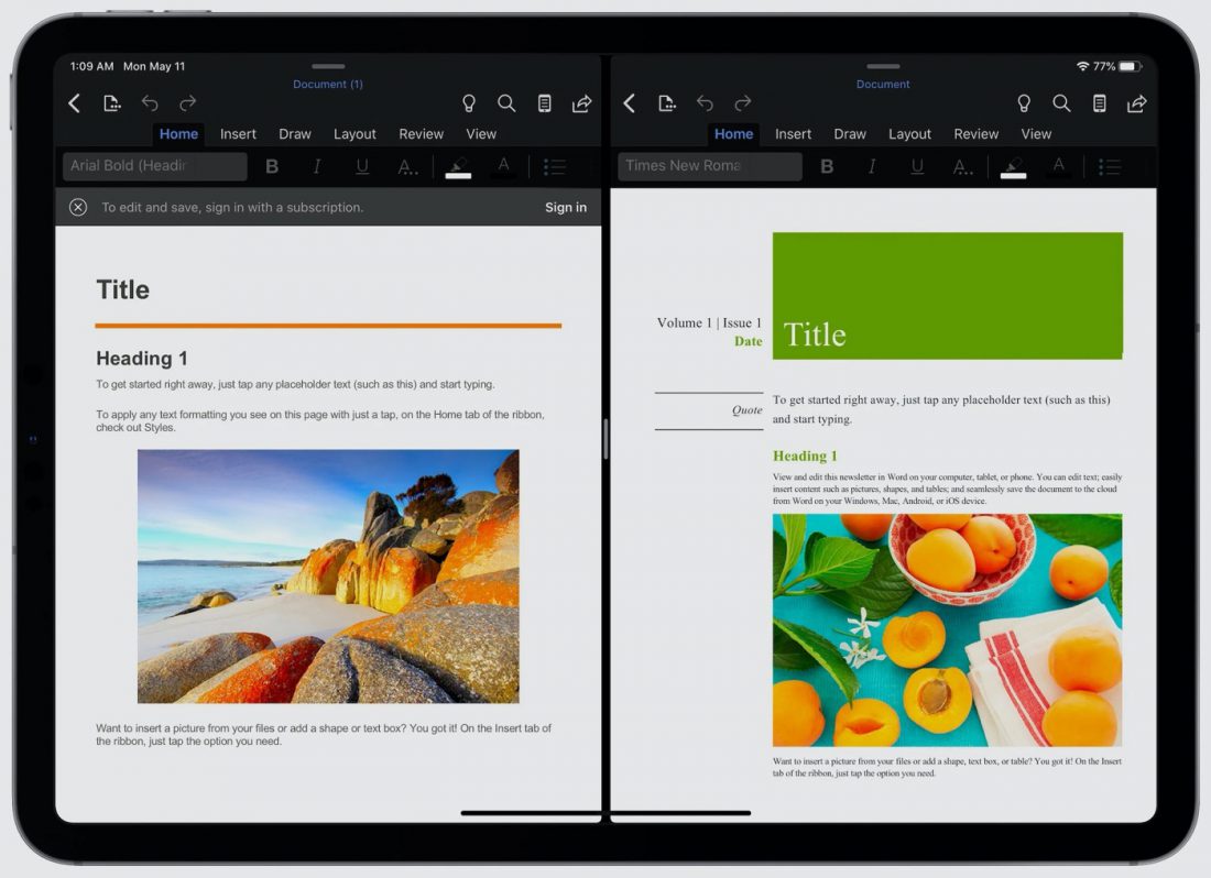 iPad Microsoft Word et PowerPoint mis à jour avec le support de Split