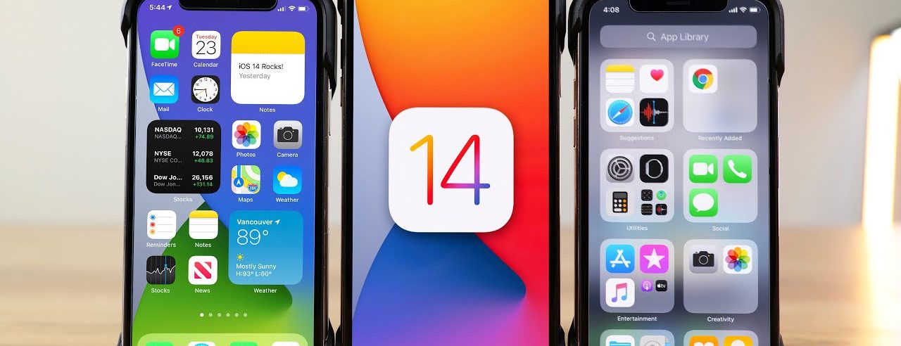 iPhone et logo d'iOS 14