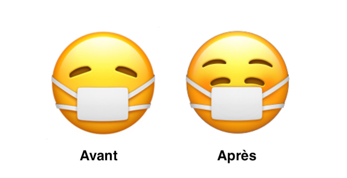 Emoji Visage avec Masique Qui Sourit iOS 14.2