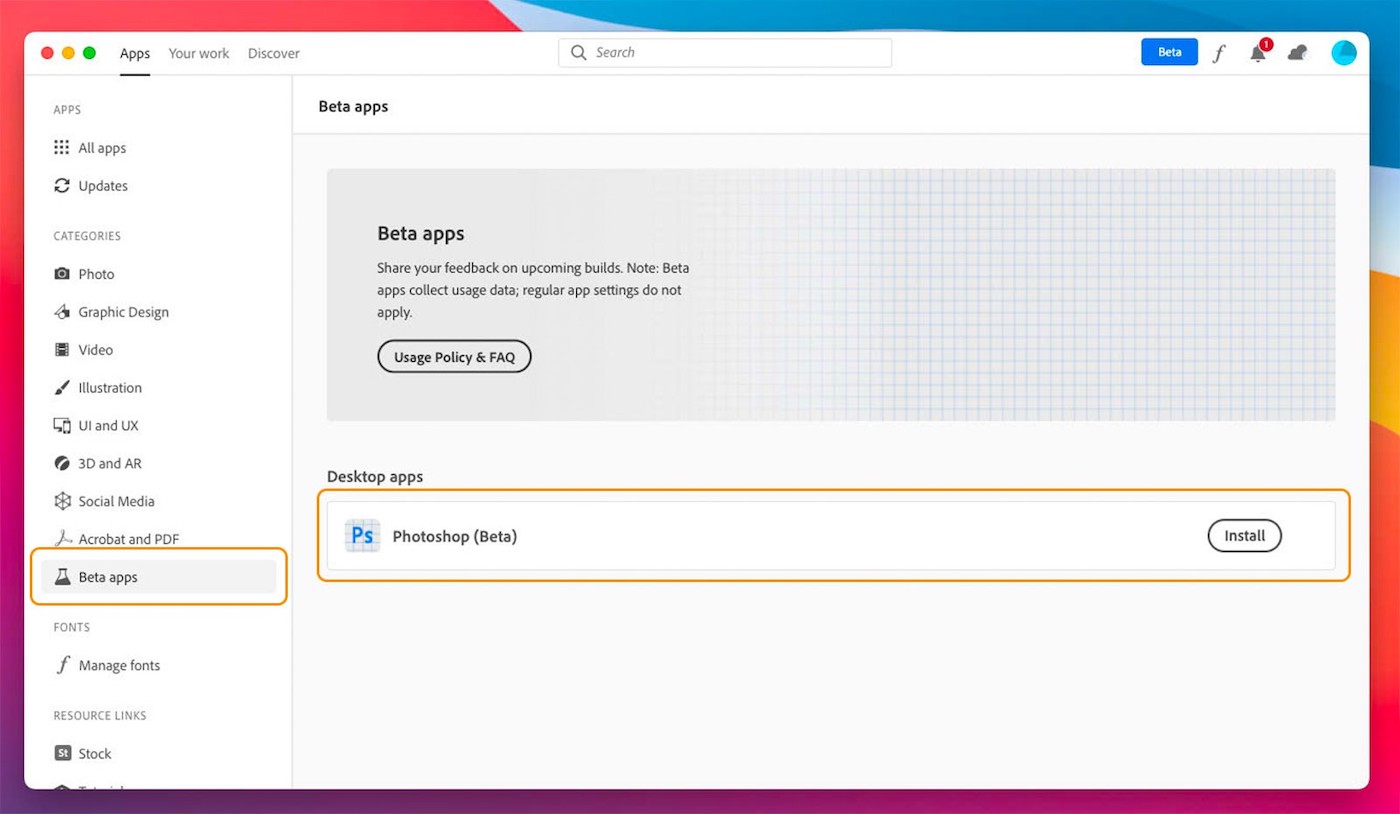 Adobe Photoshop Beta Mac M1