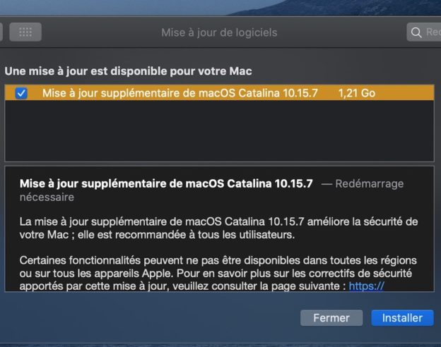 macOS 10.15.7 Mise A Jour Supplementaire