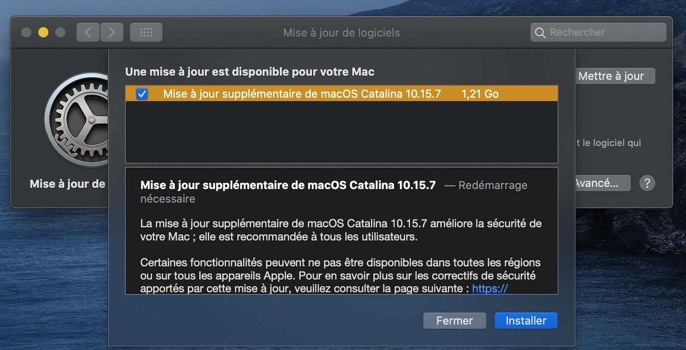 macOS 10.15.7 Mise A Jour Supplementaire