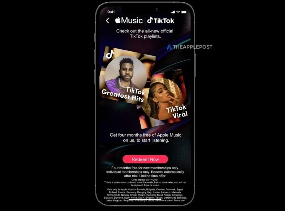 Apple Music est offert pendant 4 mois aux utilisateurs de TikTok