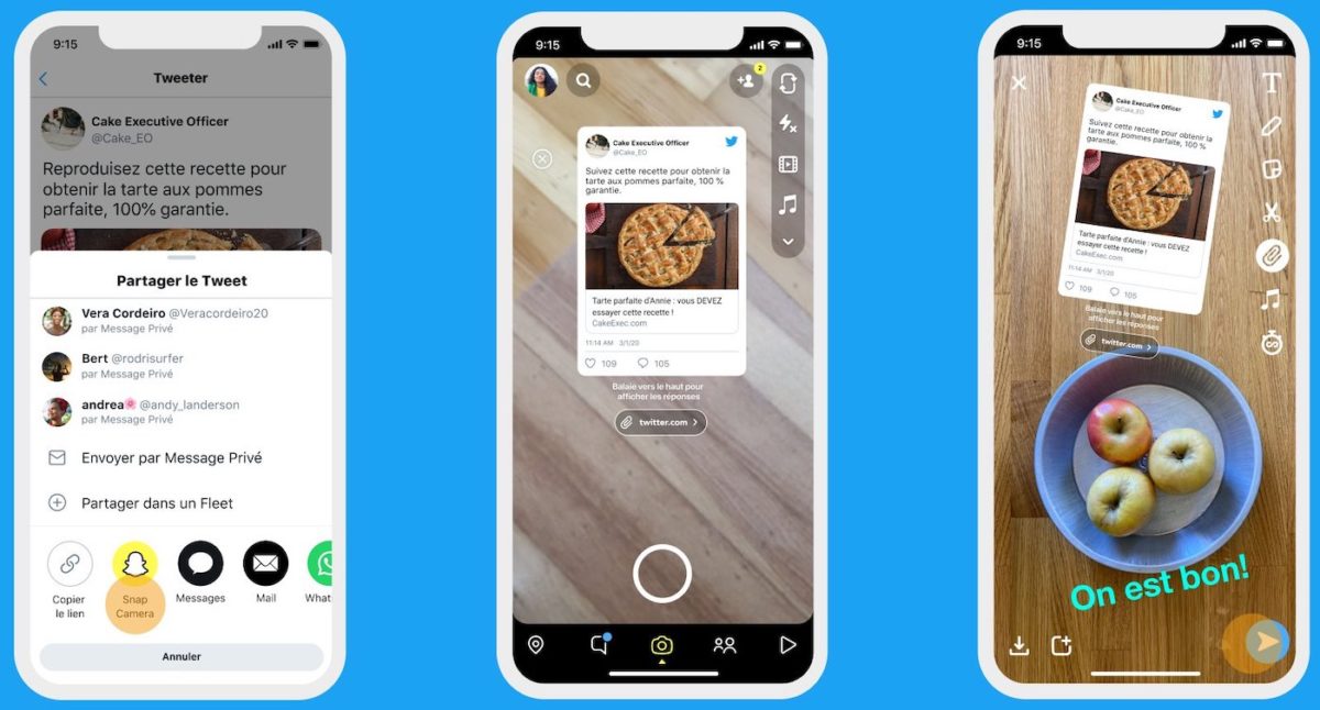 Partage Tweet Twitter vers Snapchat