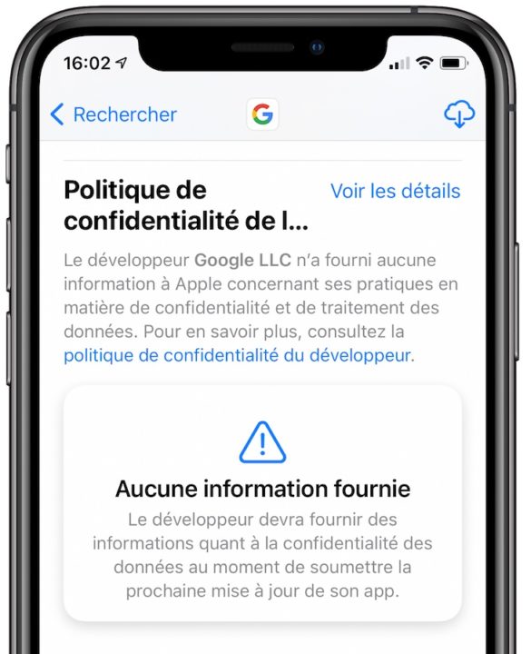 Google Application Manque Information Confidentialite