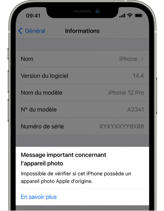 iOS 14.4 Notification Appareil Photo iPhone Pas Origine