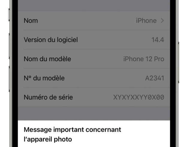 iOS 14.4 Notification Appareil Photo iPhone Pas Origine