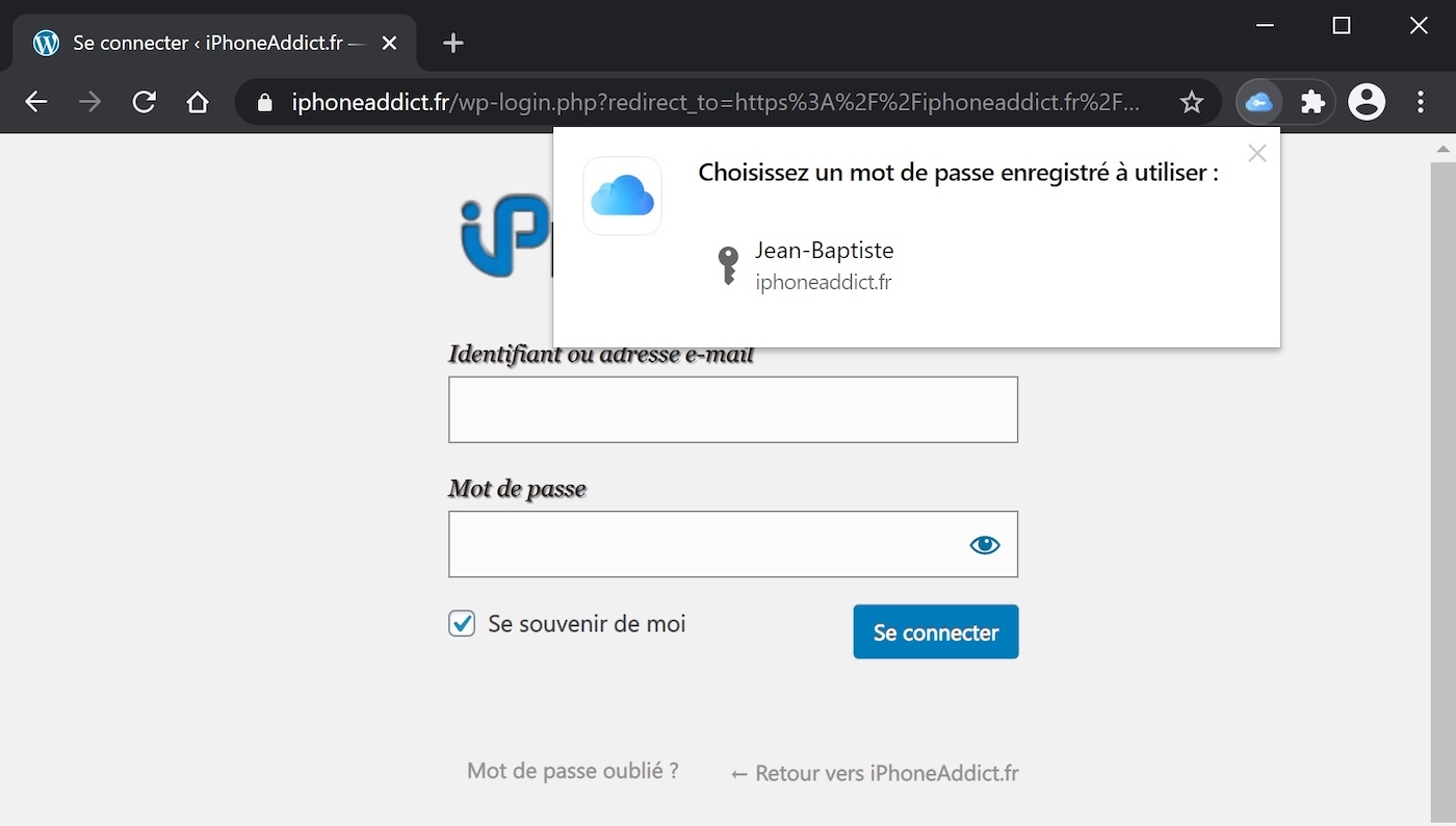 Extension Chrome Mots de Passe iCloud