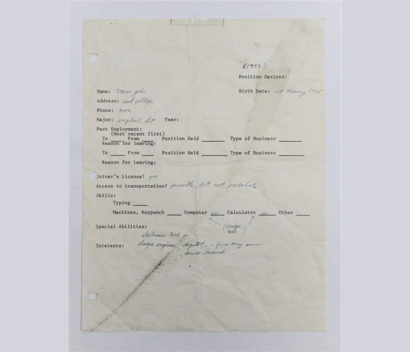 Steve Jobs document embauche