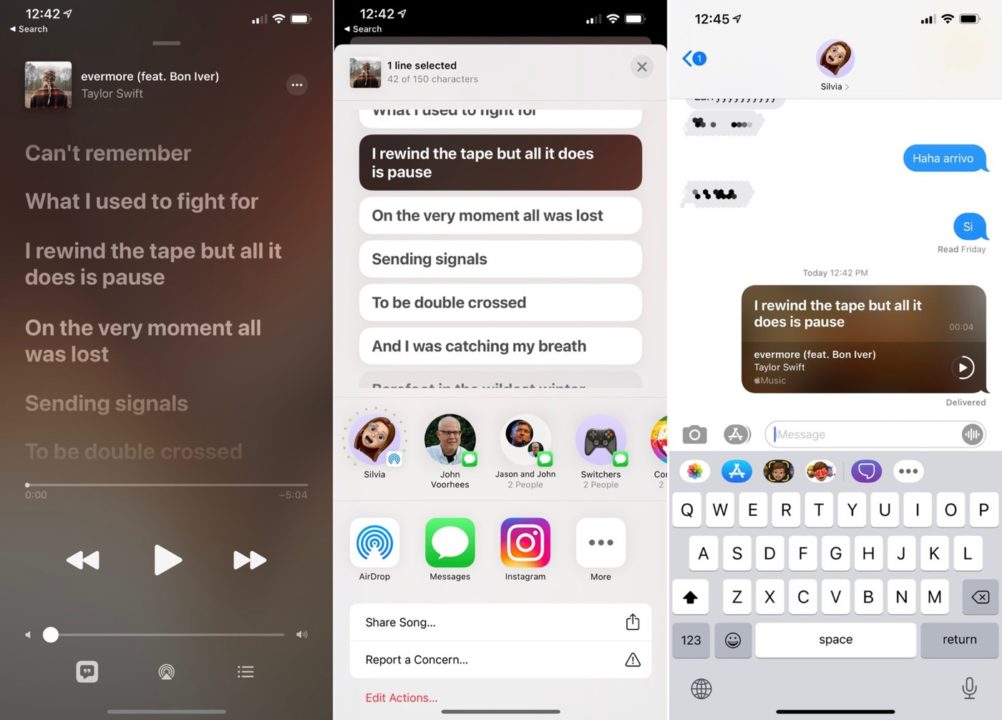iOS 14.5 propose de partager les paroles avec Apple Music