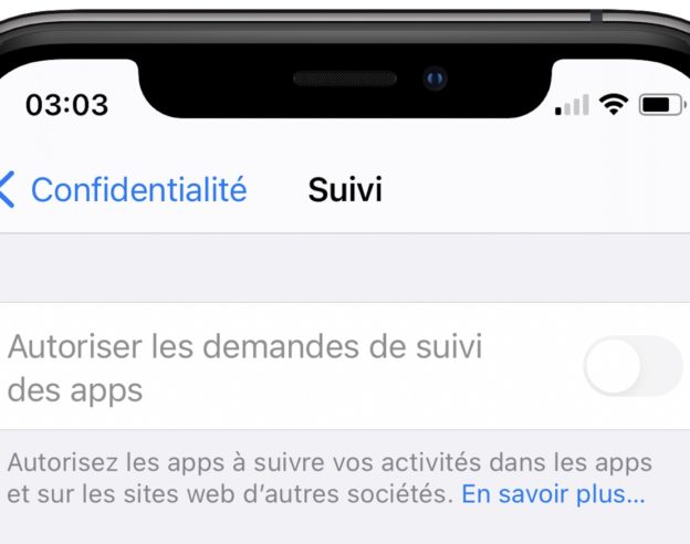 iOS 14.5 Bouton Anti-Pistage Grise