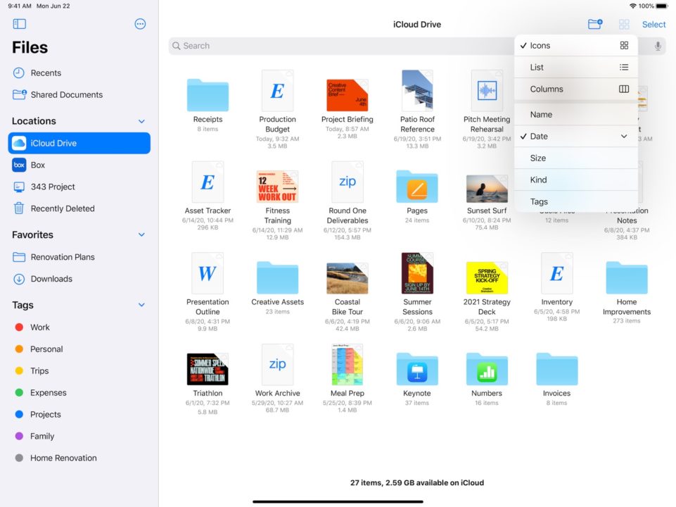 Application Fichiers iPad