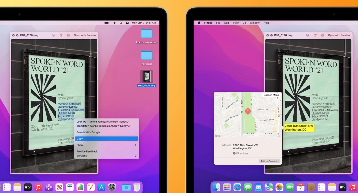 macOS Monterey Texte en Direct