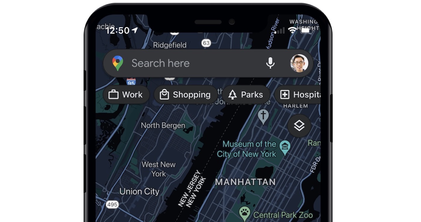 Google Maps Mode Sombre Application iPhone Recadre