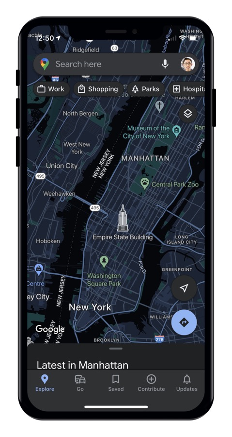 Google Maps Mode Sombre Application iPhone