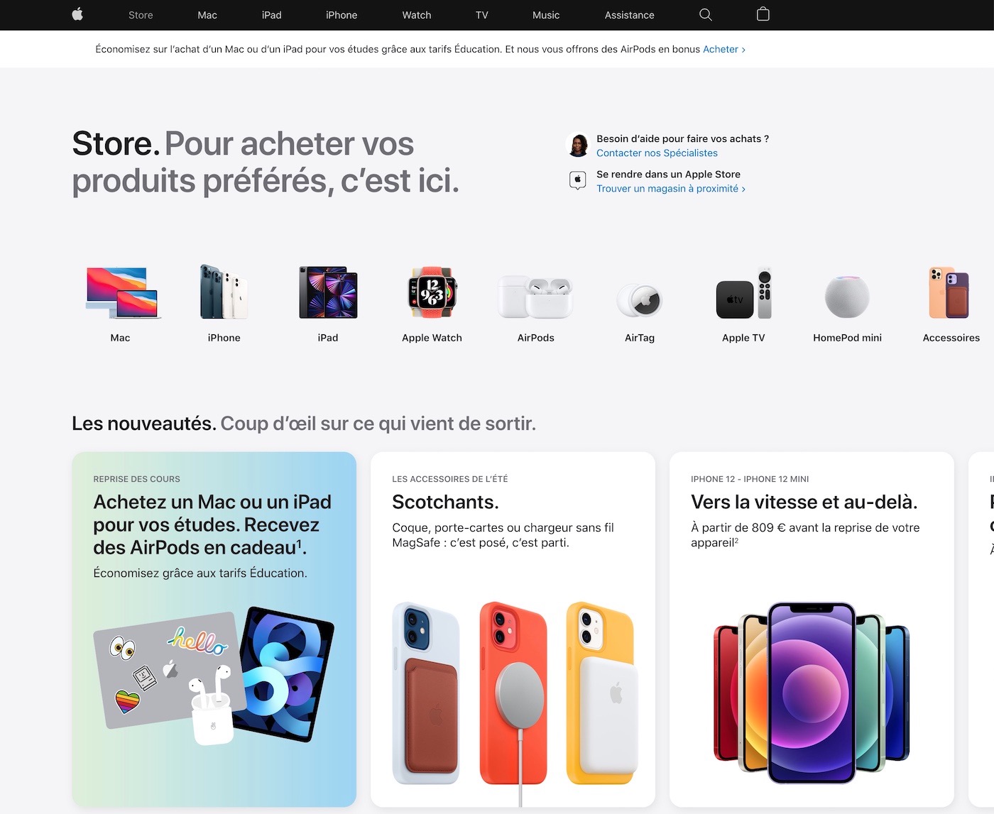 Nouvelle Interface Apple Store en Ligne Aout 2021
