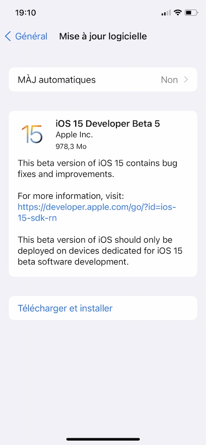 iOS 15 Beta 5 Disponible