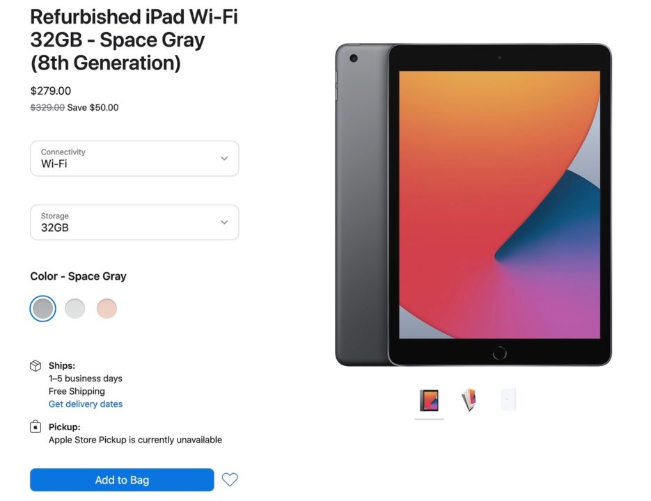 Les iPad 8 (2020) reconditionnés arrivent chez Apple