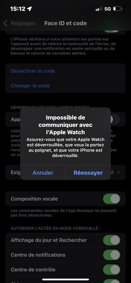 Bug iPhone 13 Deverouiller Avec Apple Watch Impossible
