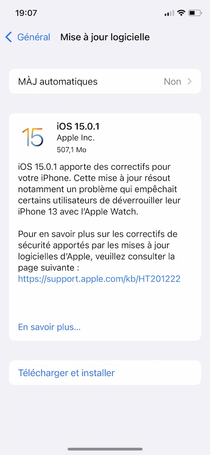 iOS 15.0.1 Disponible