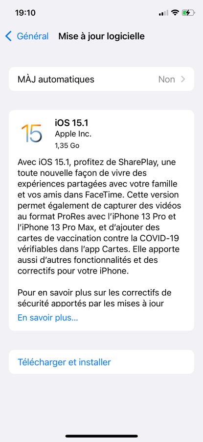iOS 15.1 Disponible