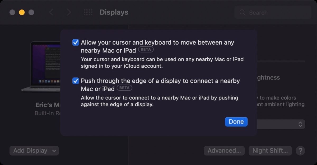 macOS Monterey Beta 10 Controle Universel Reglages