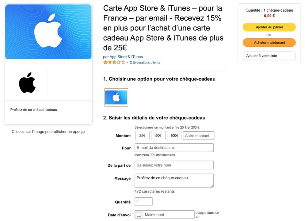 Carte Cadeau App Store iTunes Promo Amazon
