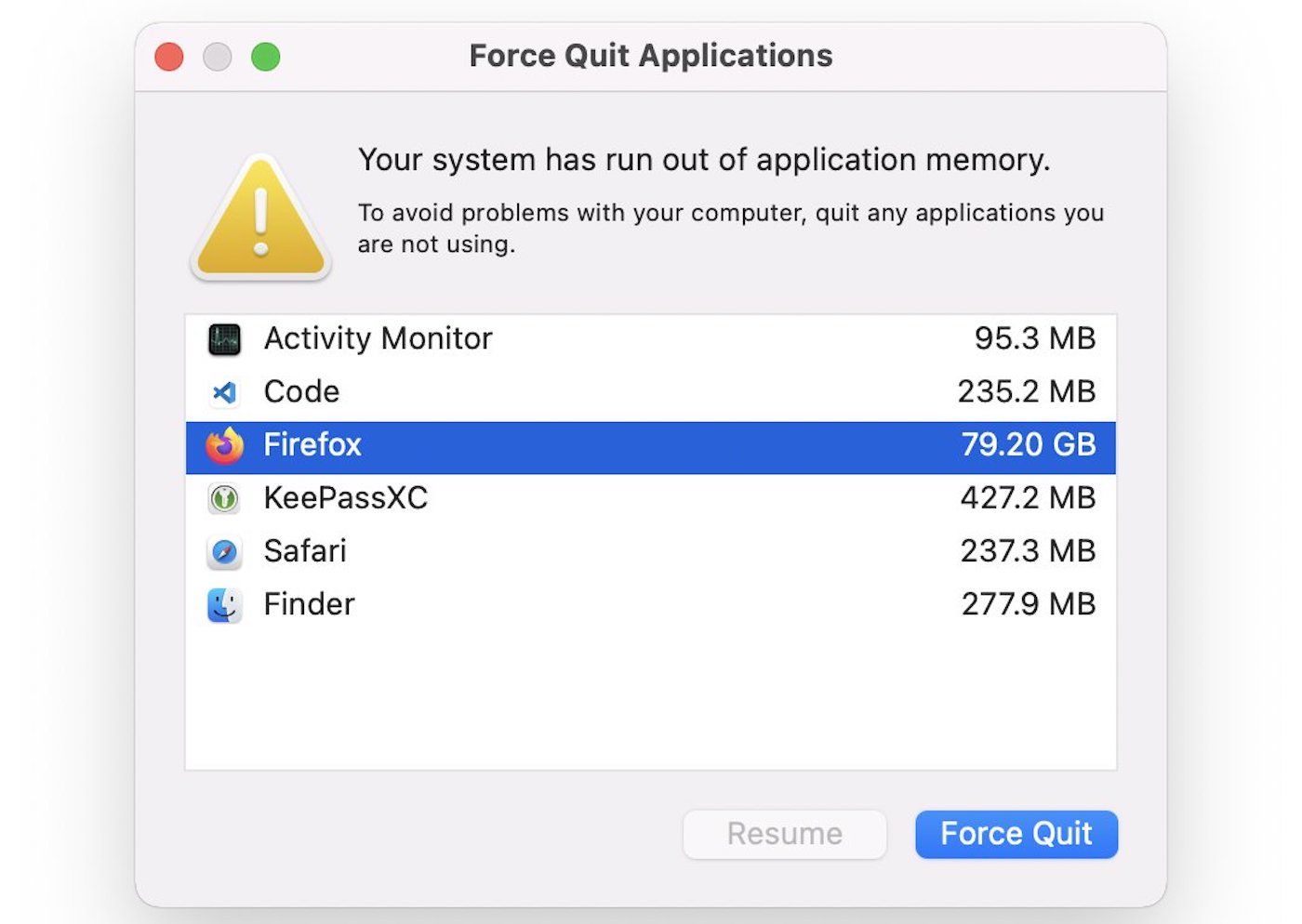 Fuite Memoire macOS Monterey