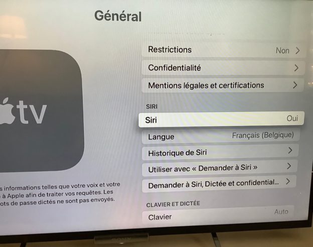 Apple TV Siri Belgique