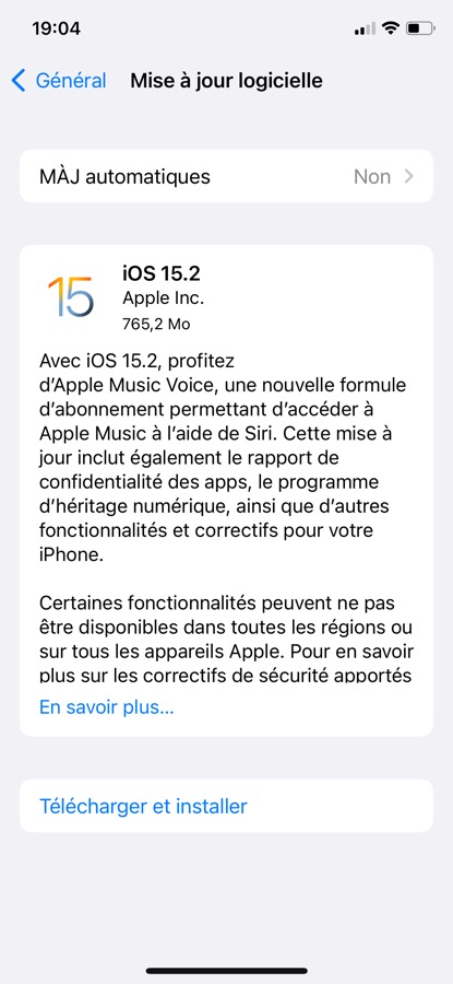 iOS 15.2 Disponible