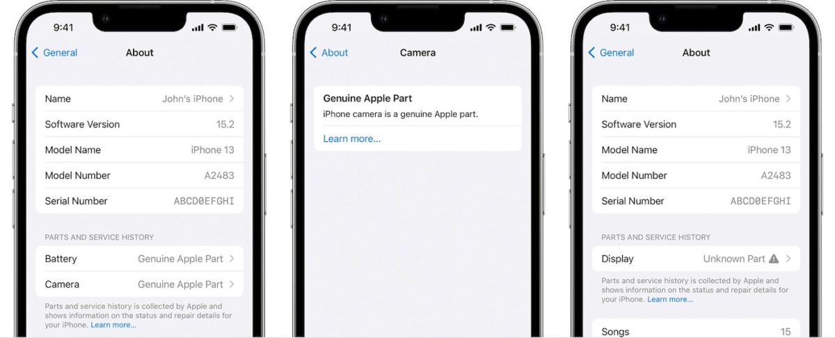 iPhone : iOS 15.2 liste les composants remplacés qui sont non-Apple