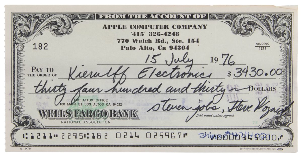 Cheque Steve Jobs Encheres