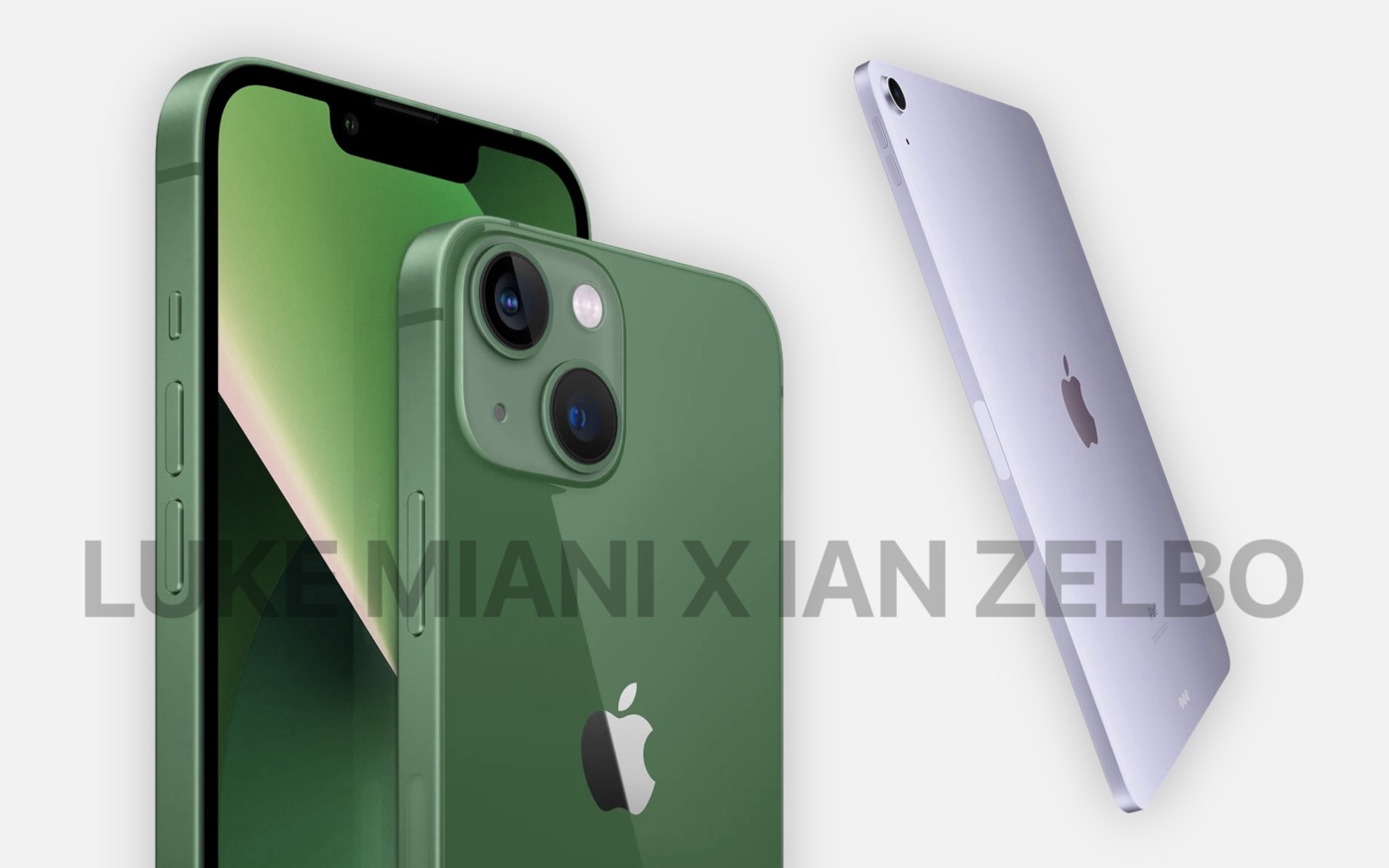 Rendu iPhone 13 Vert iPad Air Mauve