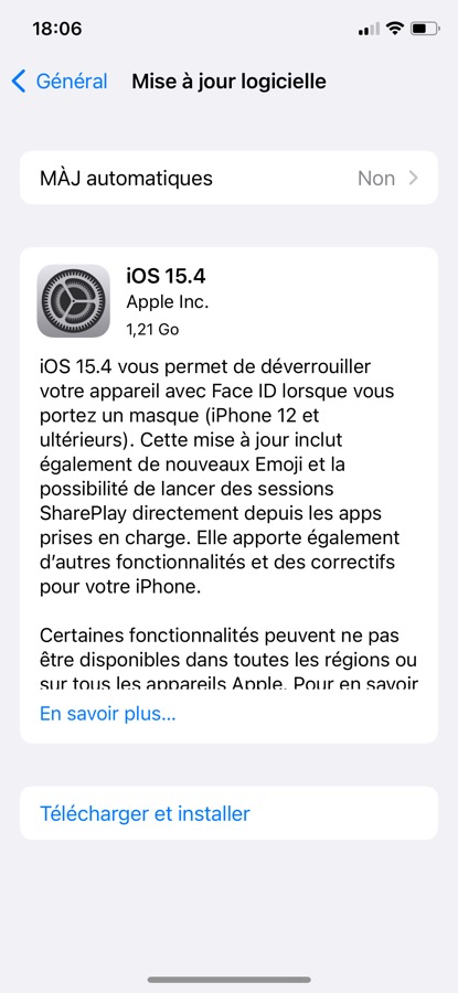 iOS 15.4 Disponible