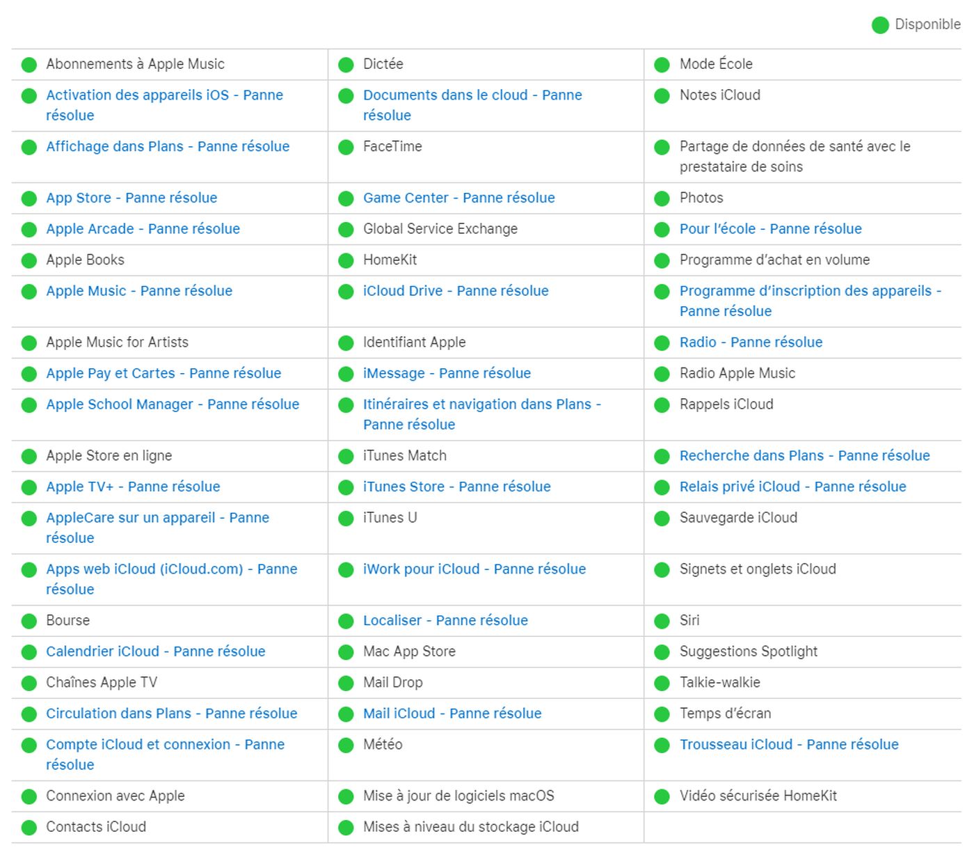 services Apple au vert