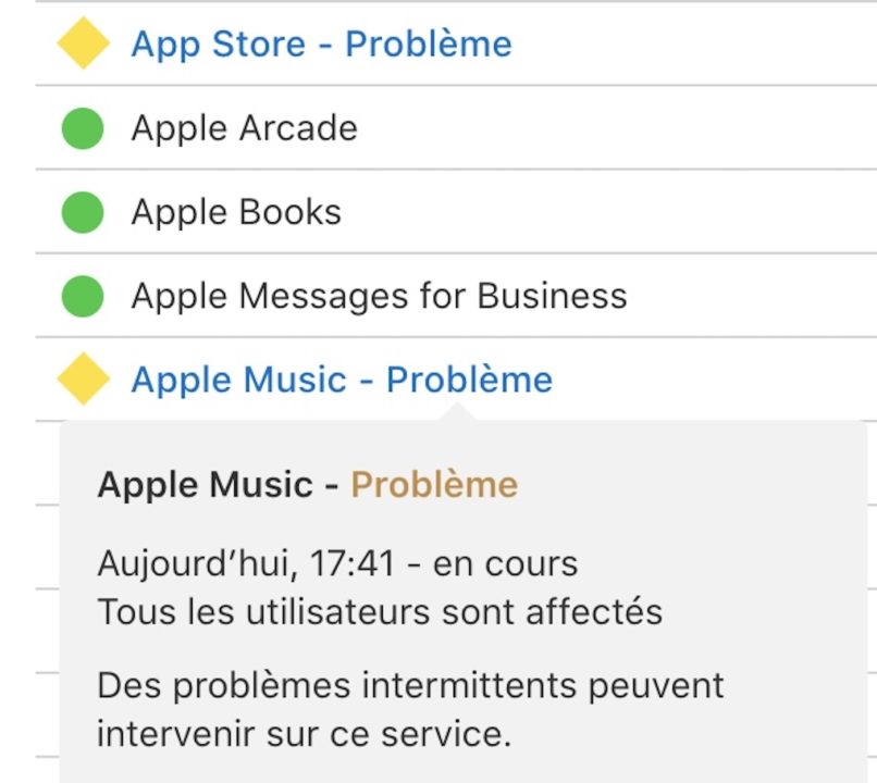 Panne Apple Music App Store Avril 2022