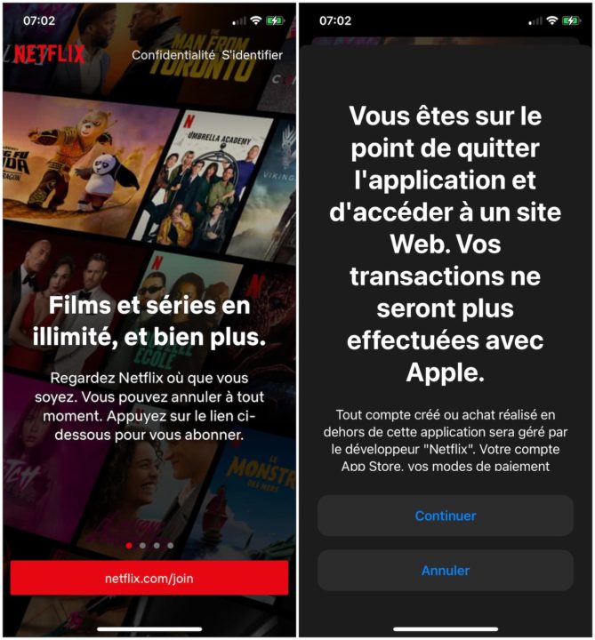 Netflix Lien Externe Application iOS