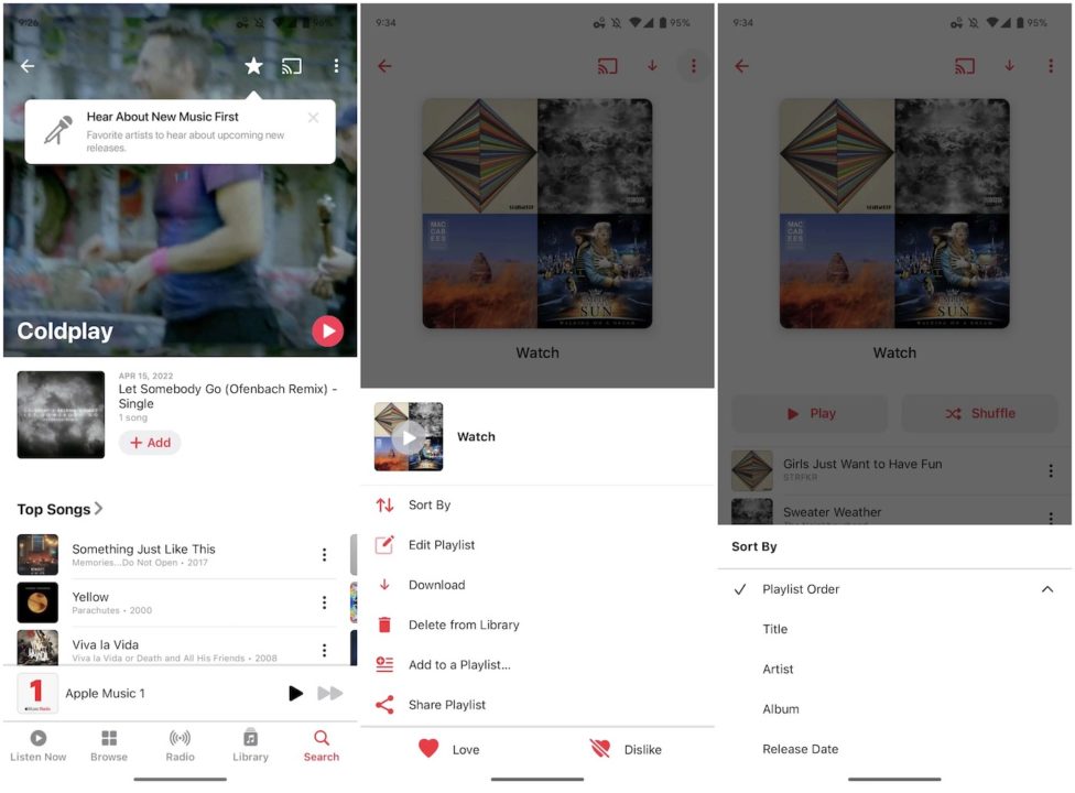 Apple Music Application Android Favoris Ordre
