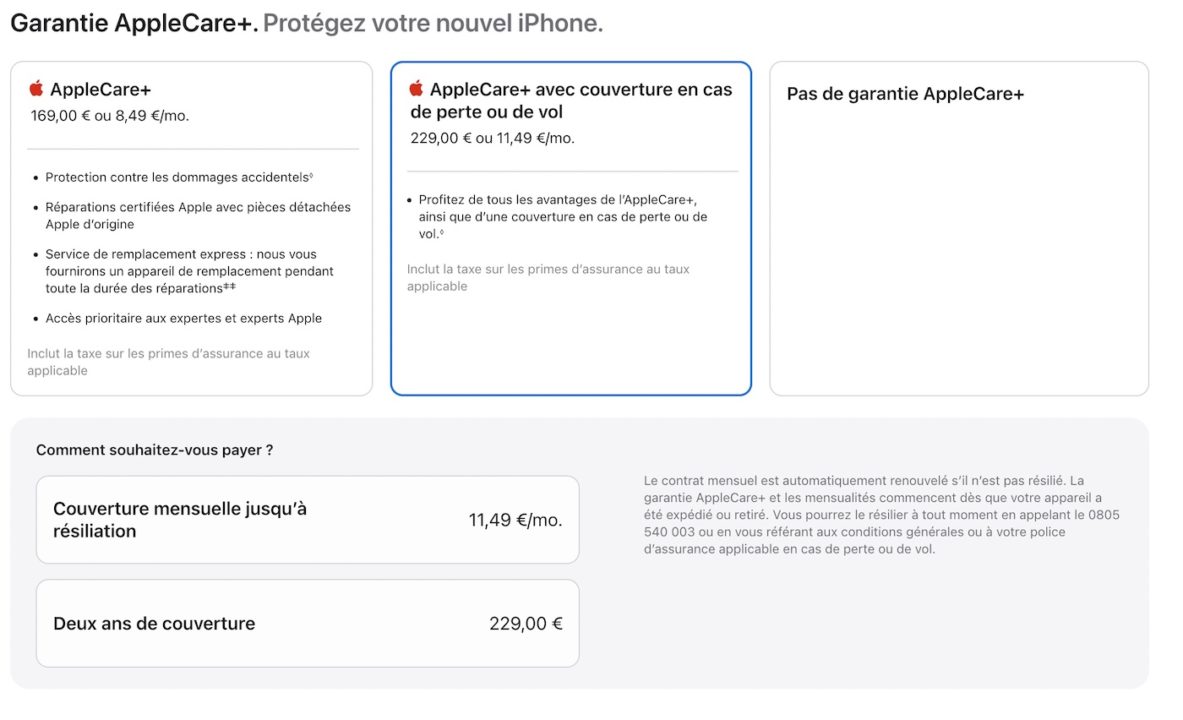 AppleCare Vol Perte Prix France