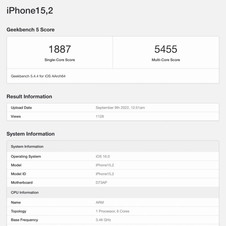 Benchmark A16 iPhone 14 Pro