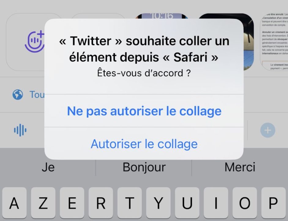 iOS 16 Pop-Up Copier-Coller