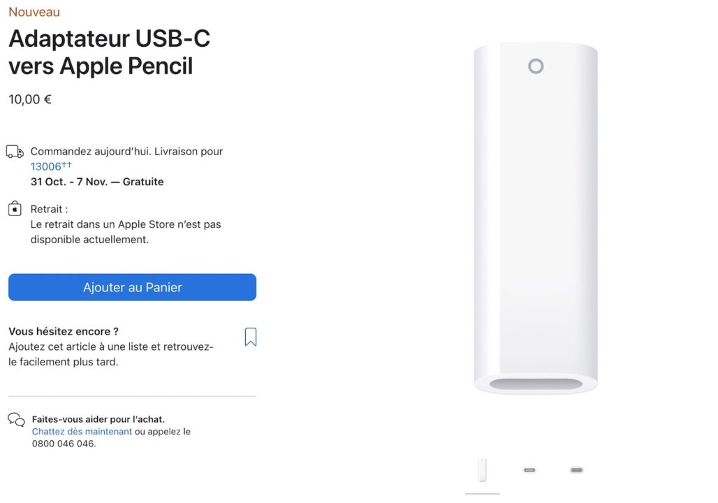 Adaptateur USB‑C vers Apple Pencil
