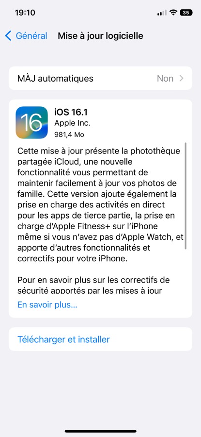 iOS 16.1 Disponible